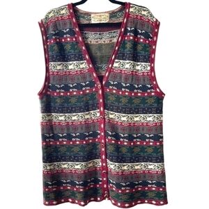 VINTAGE Mixed Print Striped Sleeveless Knit Button Down Vest